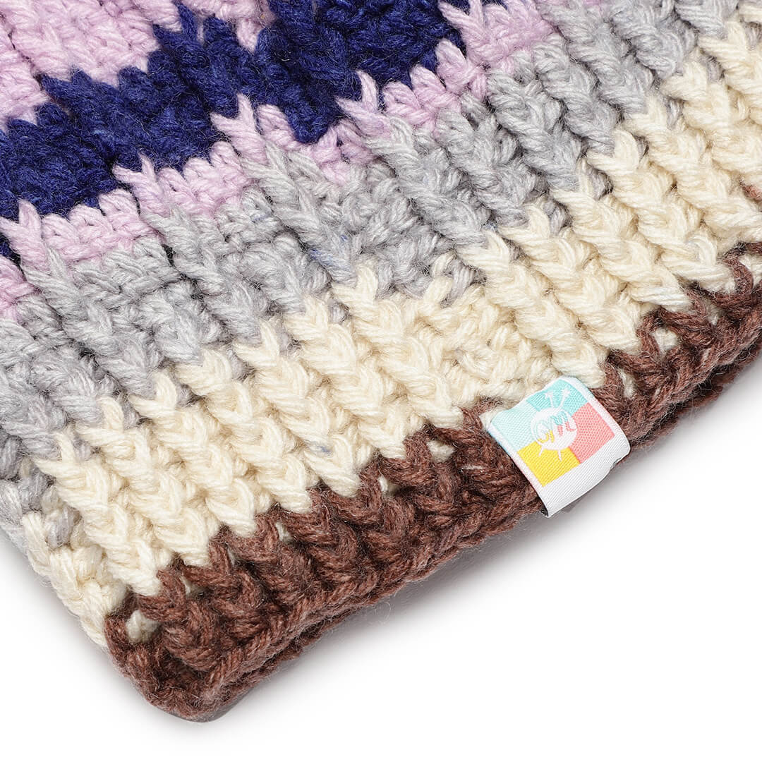 Self Striping Slouch Beanie - Grey Pink Lavandar 2999