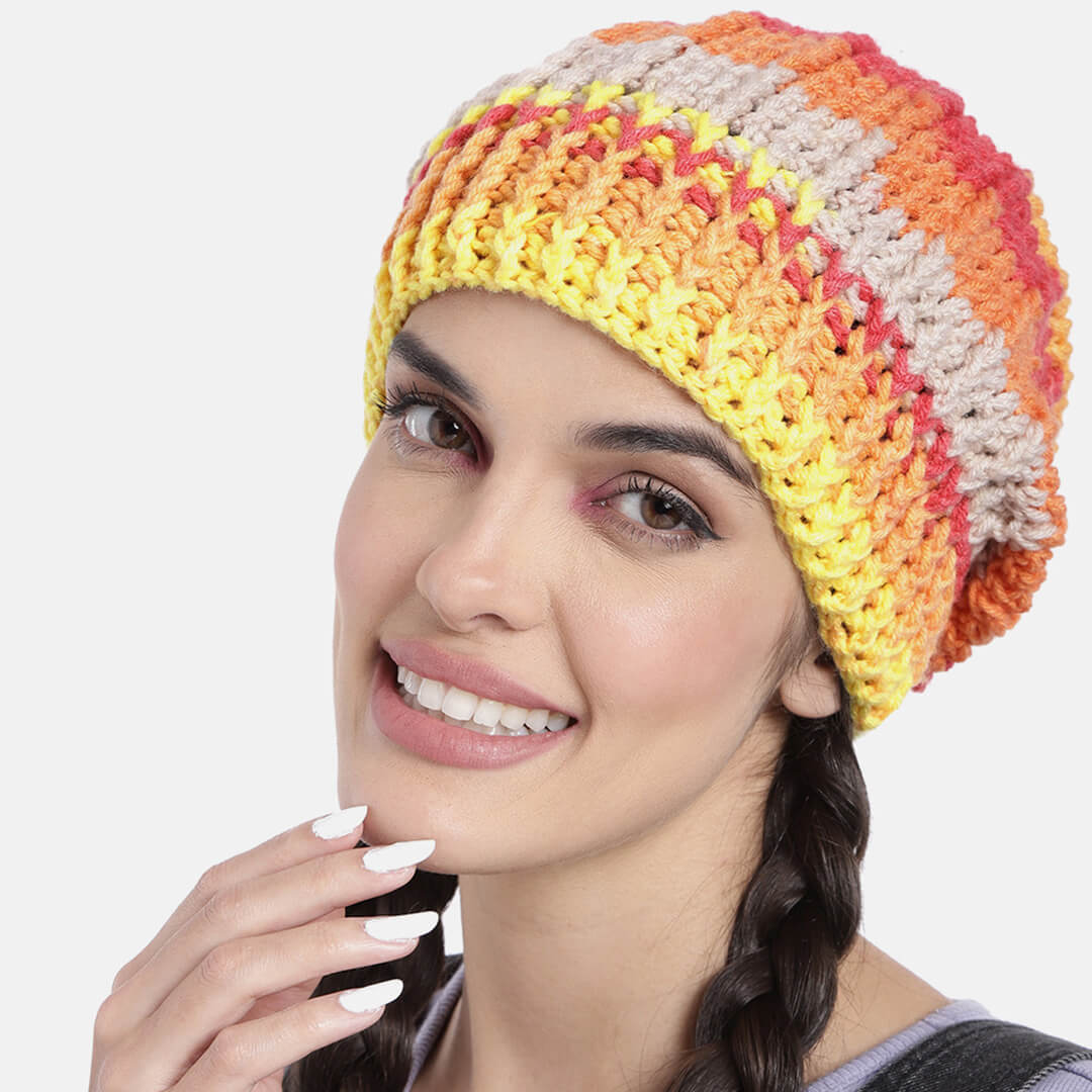 Self Striping Slouch Beanie - Orange Red Yellow 3005