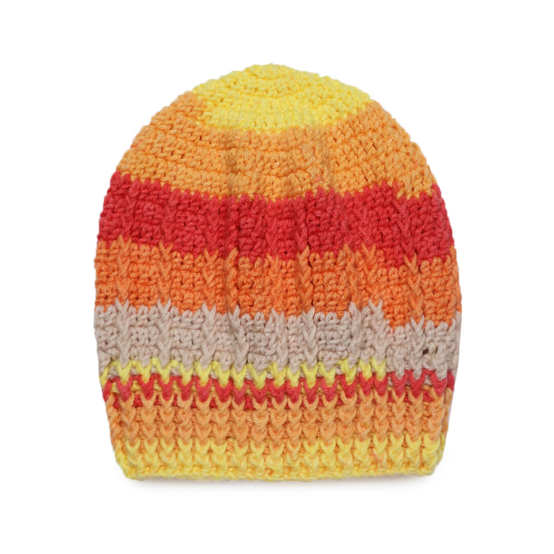 Self Striping Slouch Beanie - Orange Red Yellow 3005