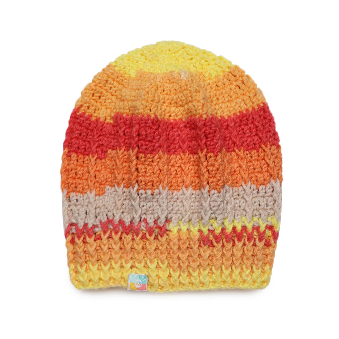 Self Striping Slouch Beanie - Orange Red Yellow 3005