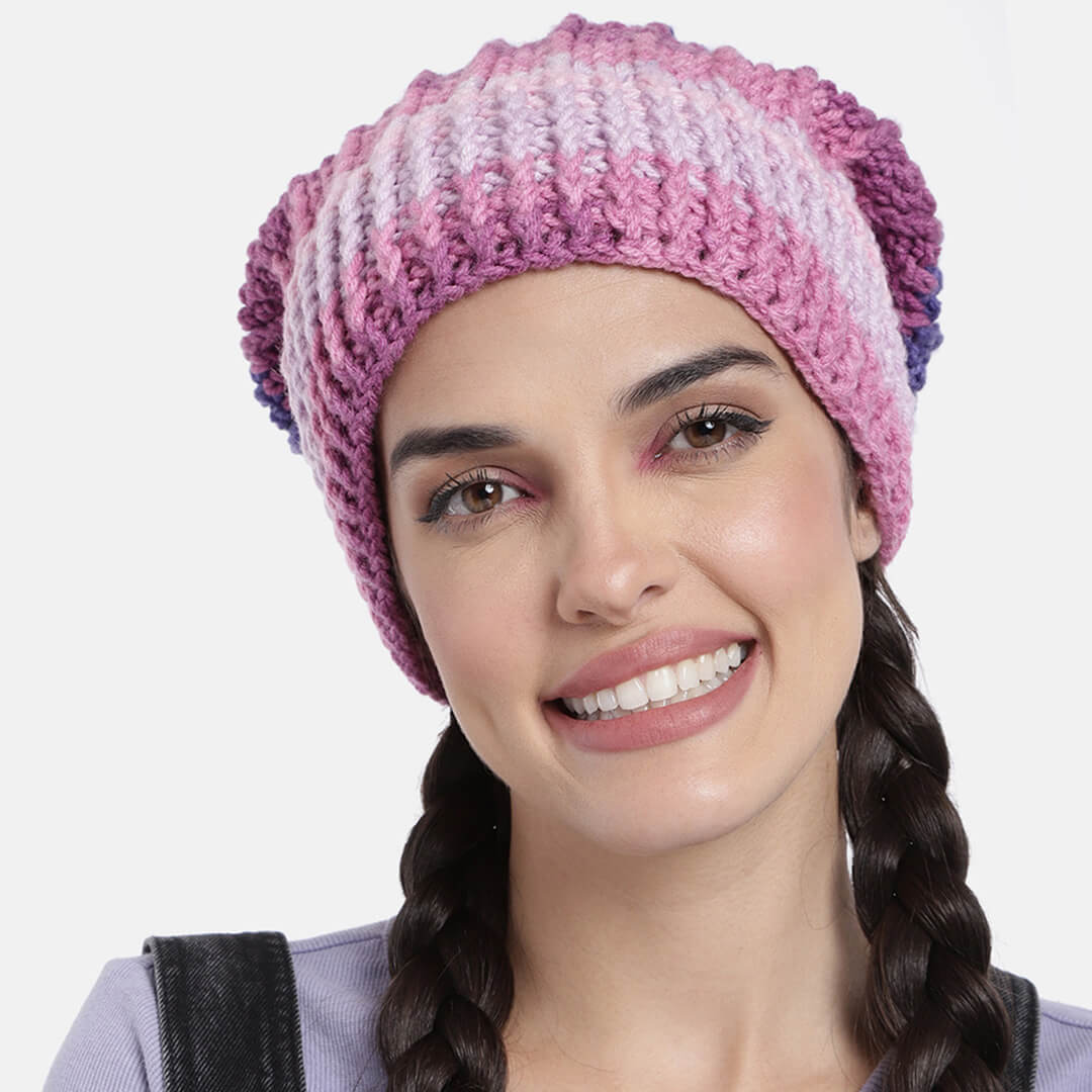 Self Striping Slouch Beanie - Pink Blue 3001