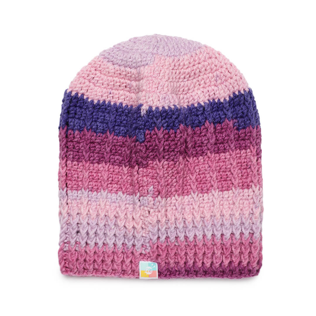 Self Striping Slouch Beanie - Pink Blue 3001