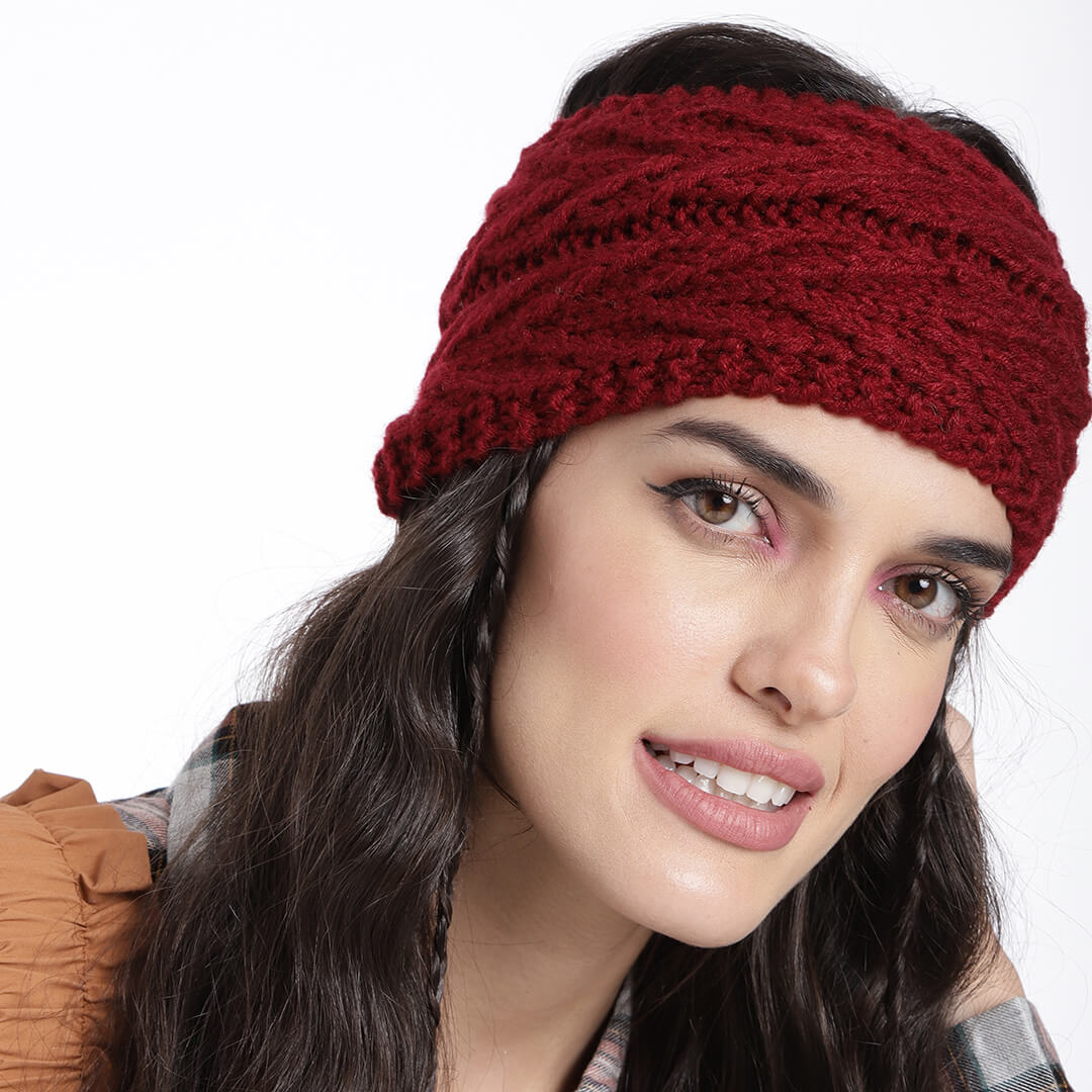 V Stitch Woven Headband - Maroon 2605