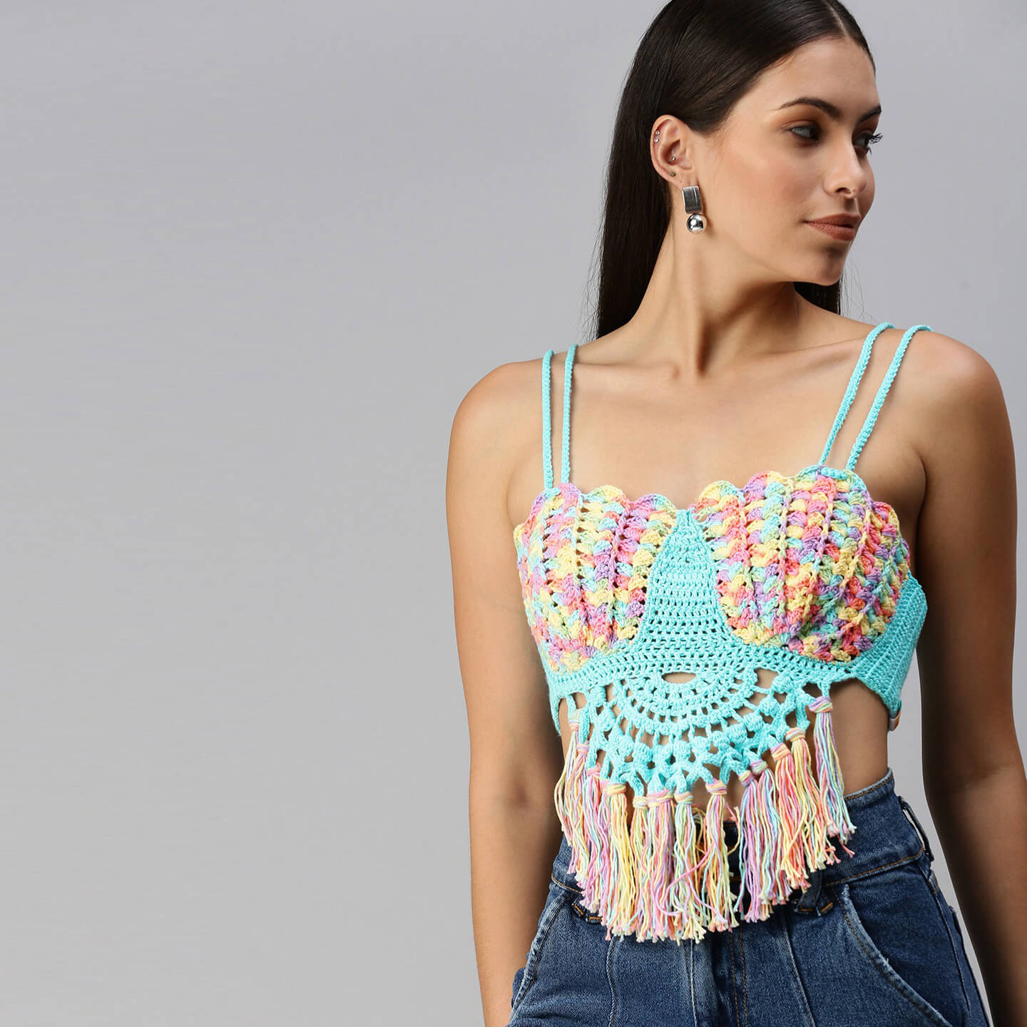 Cotton Bralette Crop Top - Turquoise Blue 2954