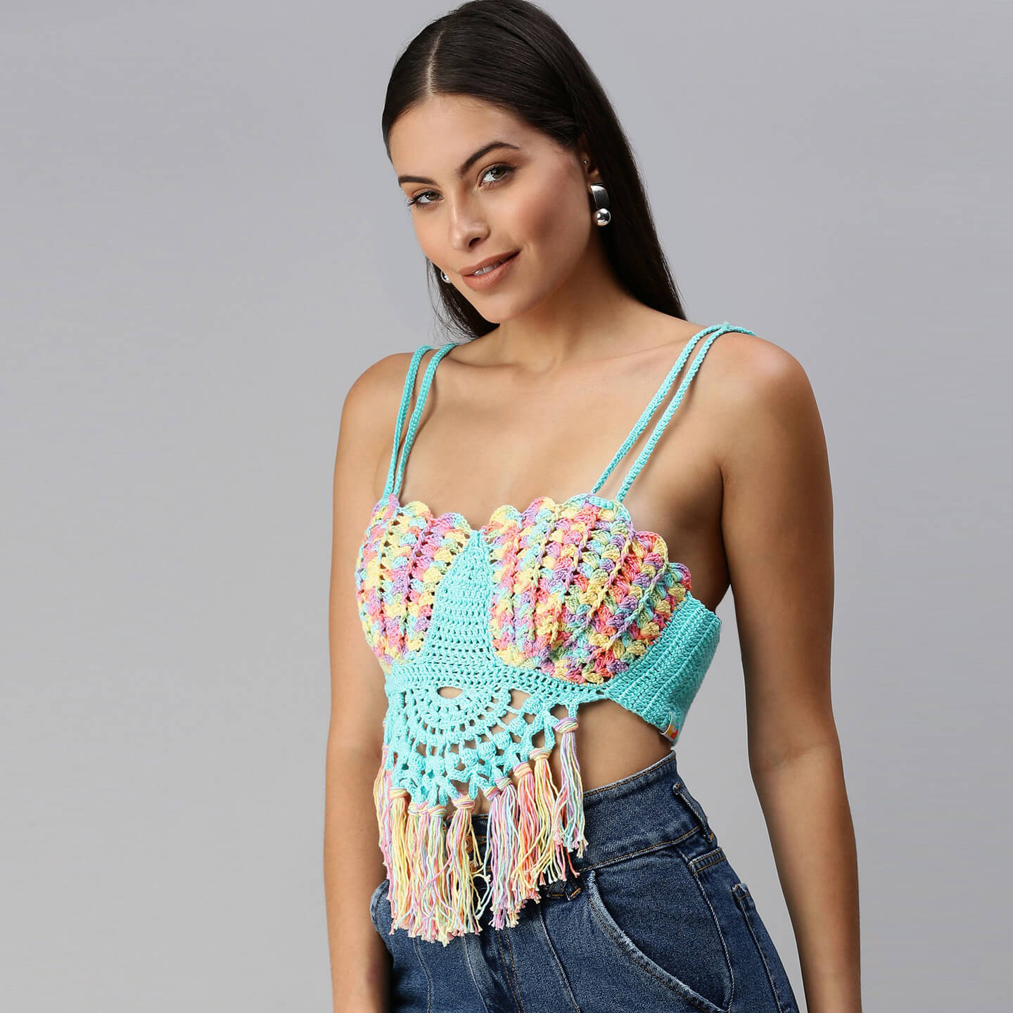 Cotton Bralette Crop Top - Turquoise Blue 2954