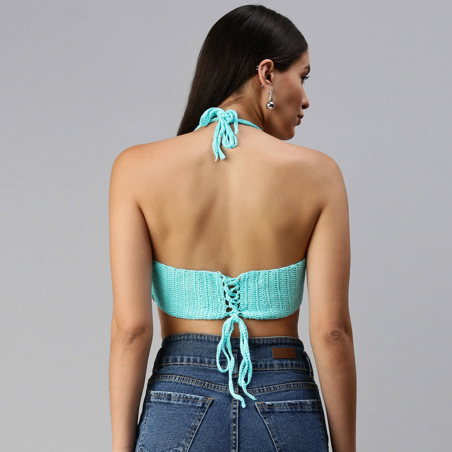 Cotton Bralette Crop Top - Turquoise Blue 2954