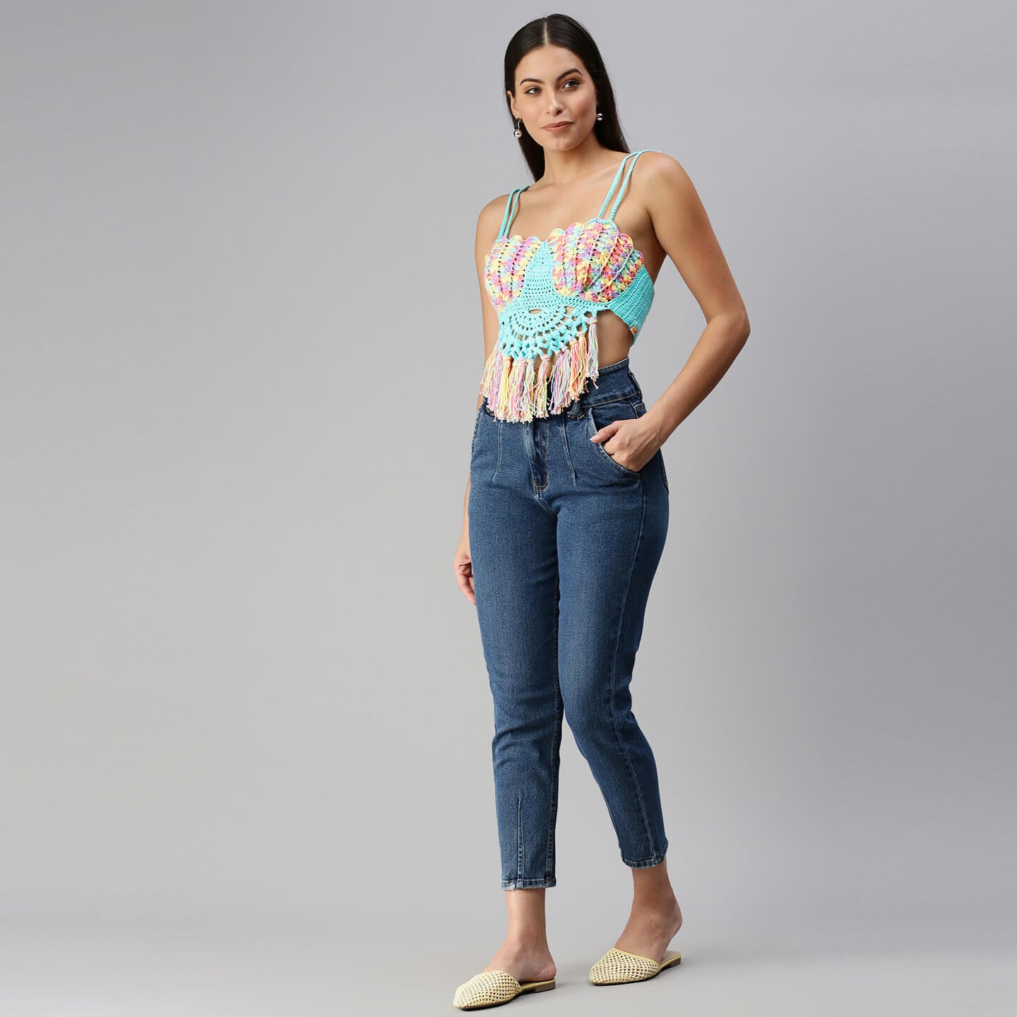 Cotton Bralette Crop Top - Turquoise Blue 2954